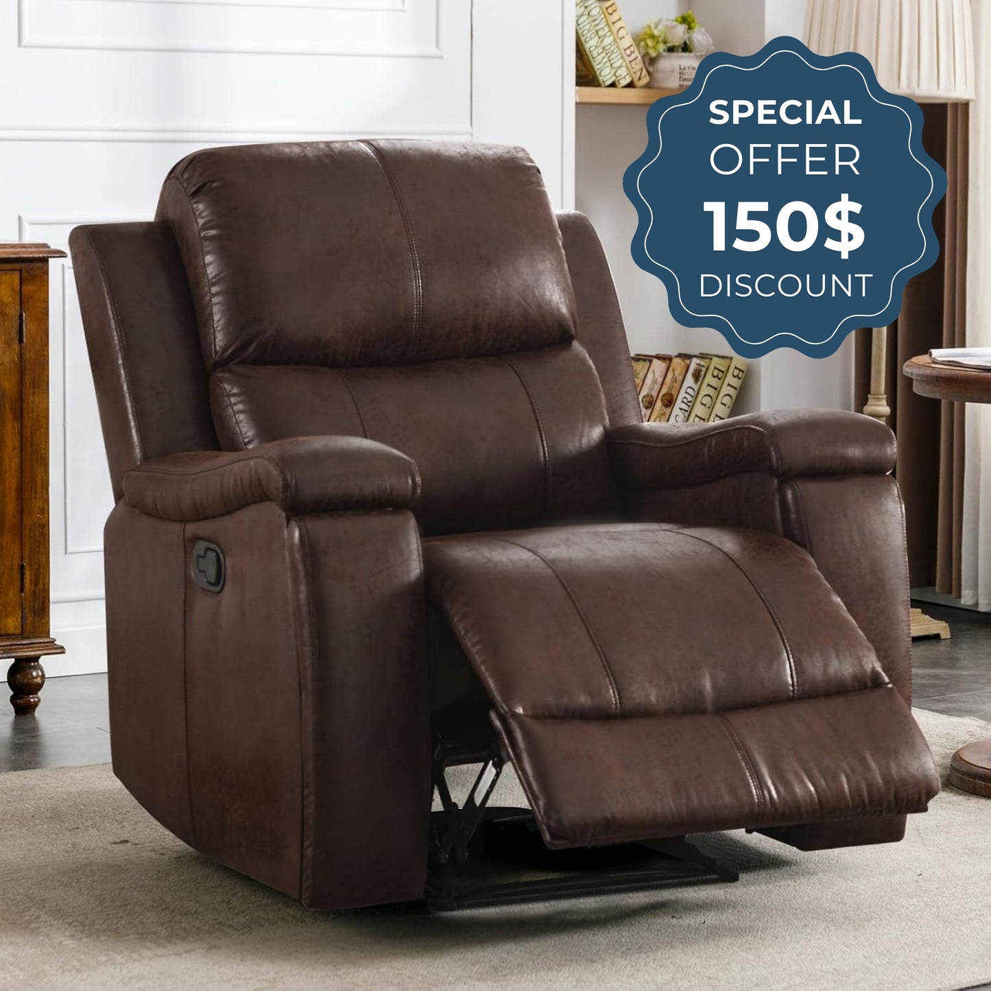 Classic and Traditional Manual Leather Recliner Chair