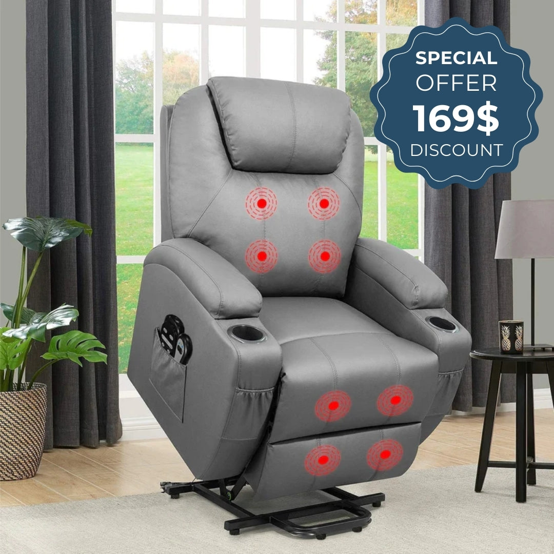 Power Lift Heavy-Duty Leather Recliner Chair with 2 Cup Holders & Side Pockets