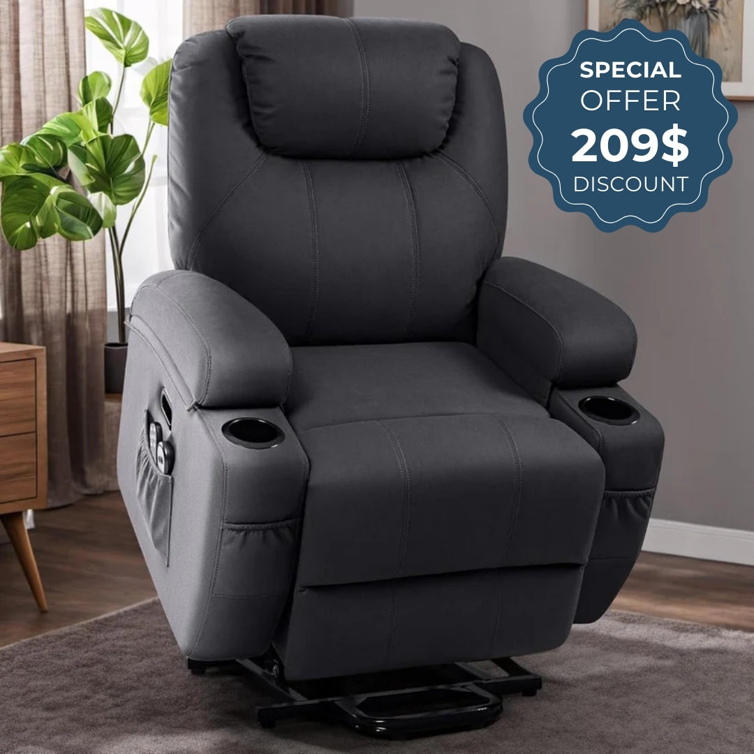 Power Lift Heavy-Duty Leather Recliner Chair with 2 Cup Holders & Side Pockets