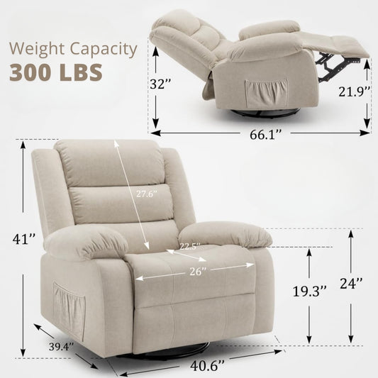 Large Rocker 360° Swivel Oversized Recliner