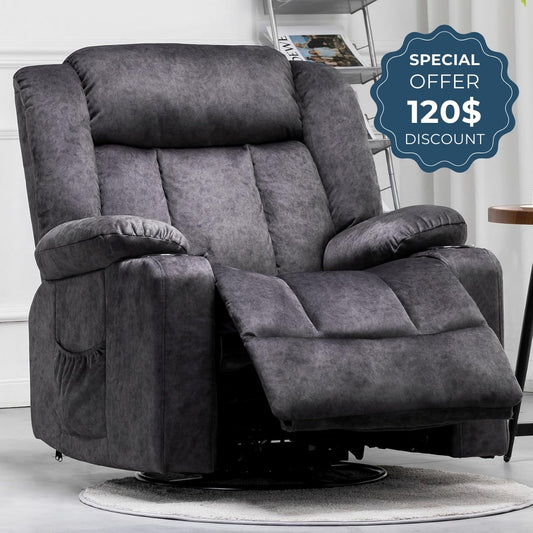 360° Swivel Rocker Glider Recliner with Cup Holders, Upholstered Fabric