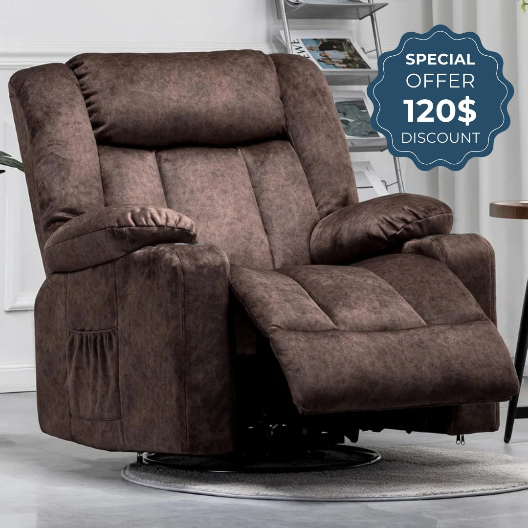 360° Swivel Rocker Glider Recliner with Cup Holders, Upholstered Fabric