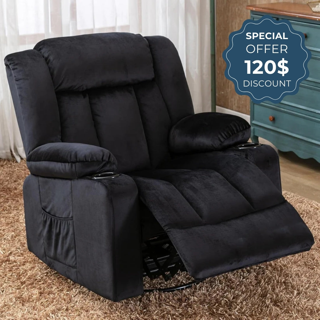 360° Swivel Rocker Glider Recliner with Cup Holders, Upholstered Fabric
