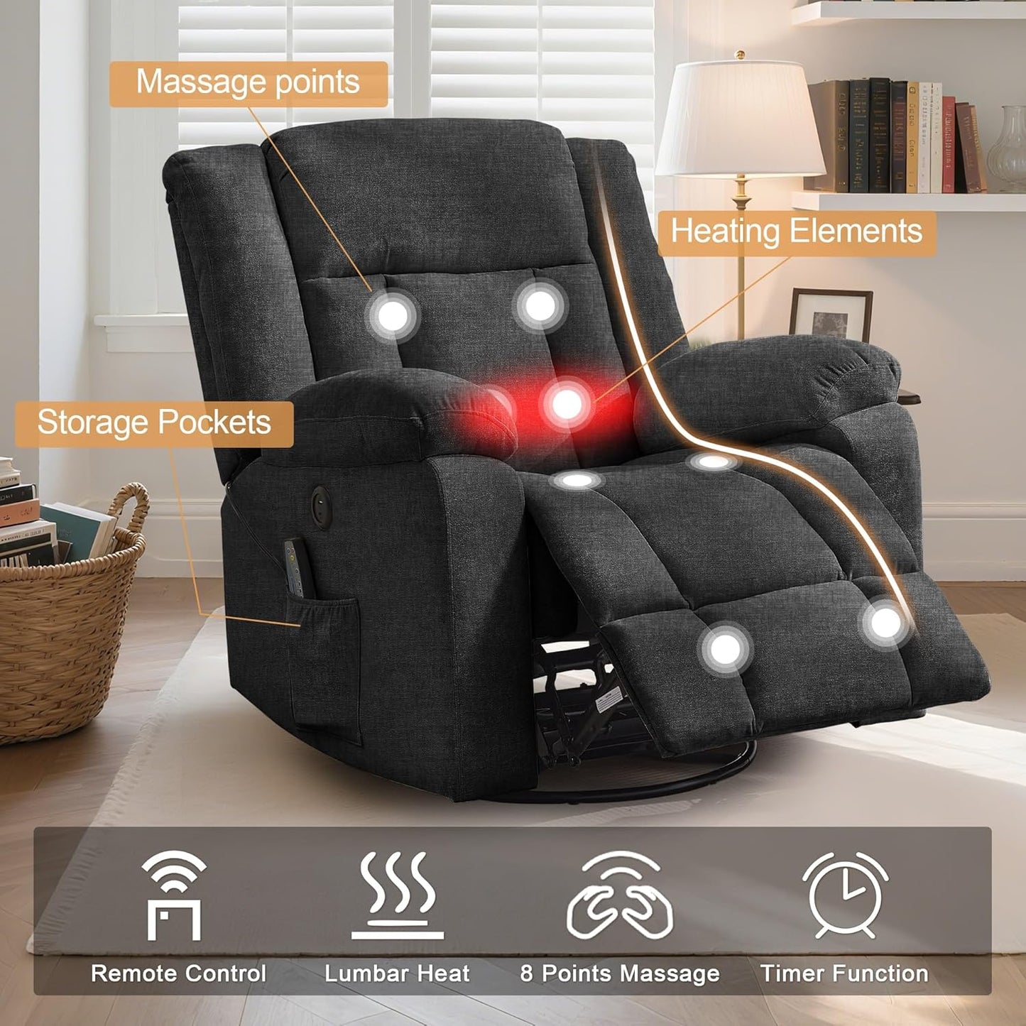 Heavy Duty Recliner with High Weight Capacity (360° Swivel & Rocking)