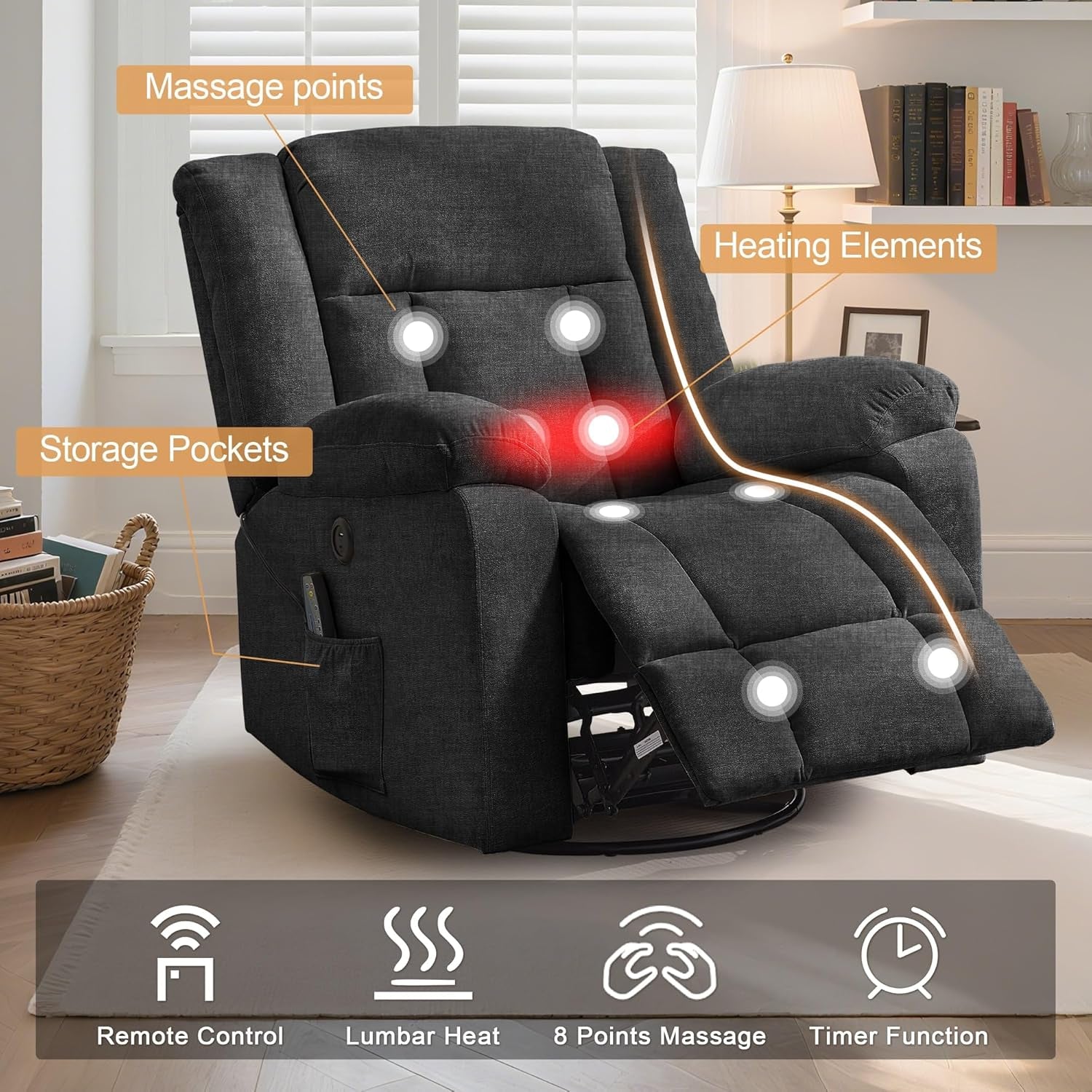 Heavy Duty Recliner with High Weight Capacity (360° Swivel & Rocking)