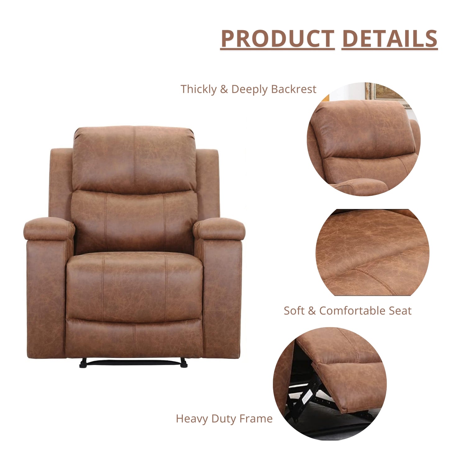 Classic and Traditional Manual Leather Recliner Chair