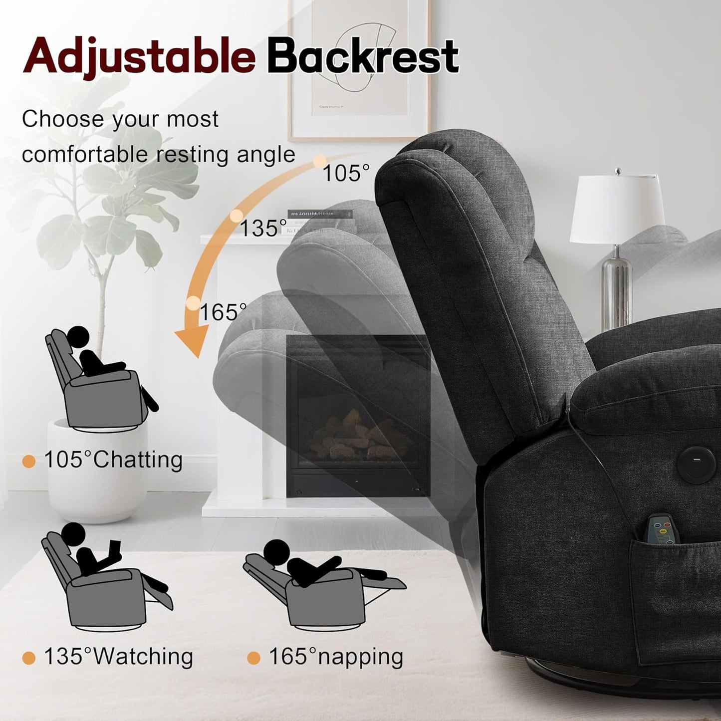 Heavy Duty Recliner with High Weight Capacity (360° Swivel & Rocking)