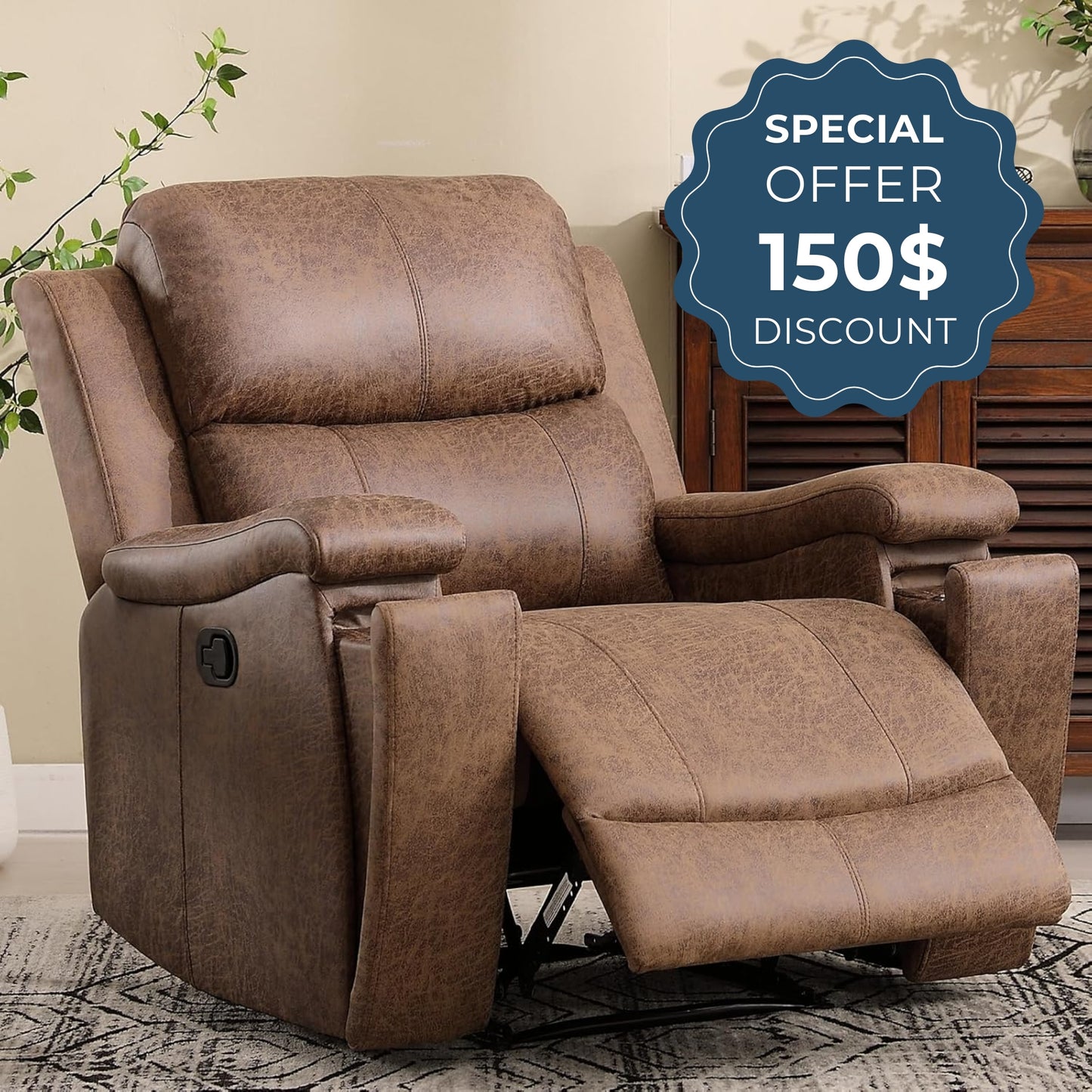 Classic and Traditional Manual Leather Recliner Chair