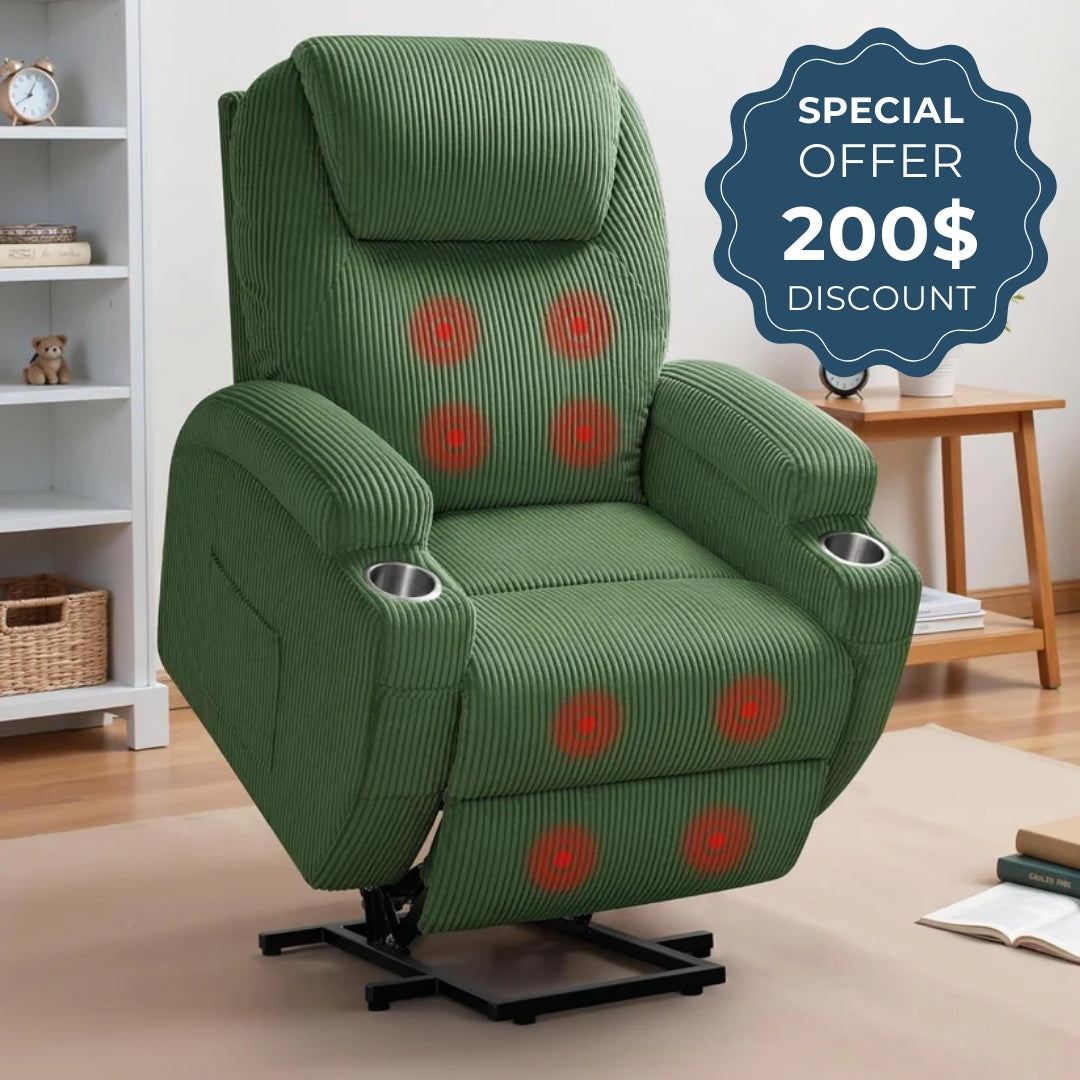 Power Lift Heavy-Duty Leather Recliner Chair with 2 Cup Holders & Side Pockets