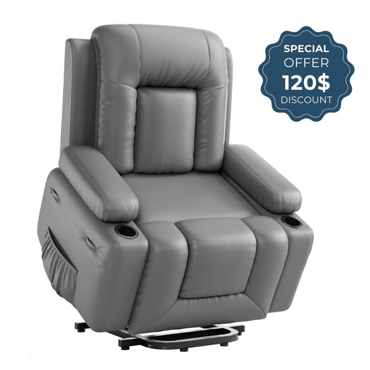 Electric Lift Leather Heavy-Duty Recliner Chair with Heat & Massage
