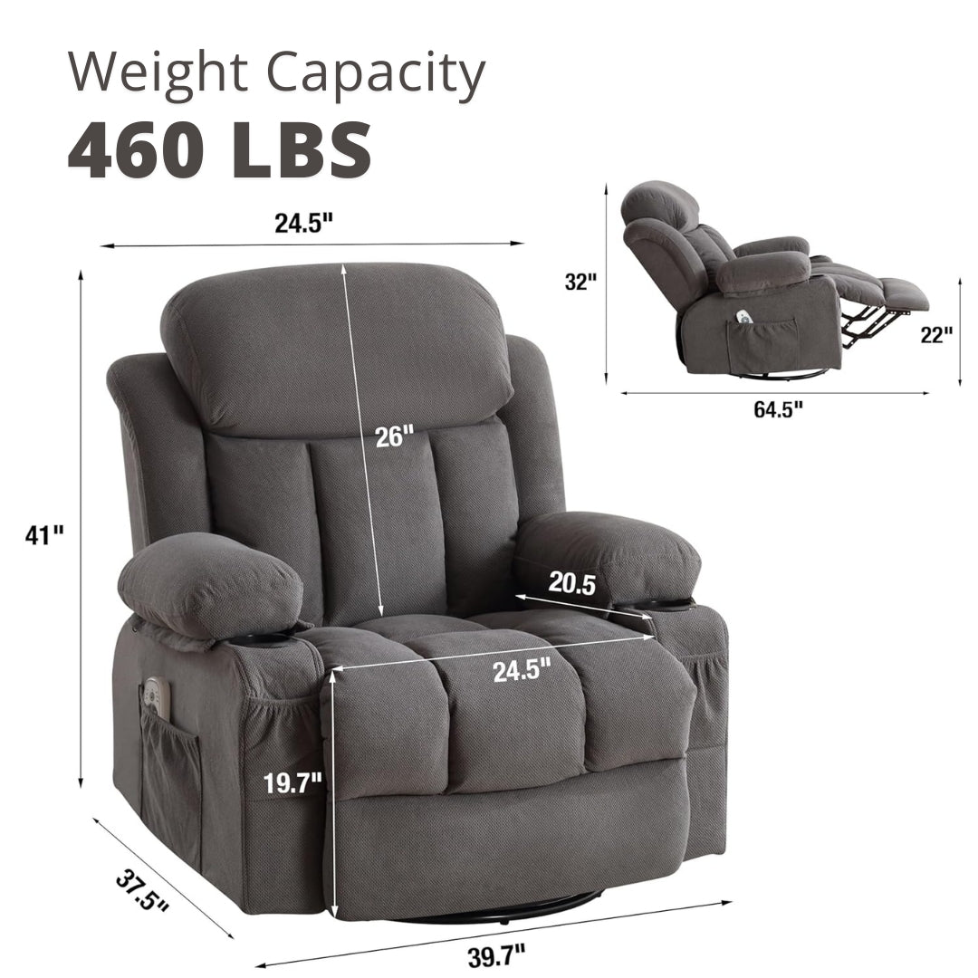 Oversized Power Recliner with Vibration Massage & Lumbar Heating