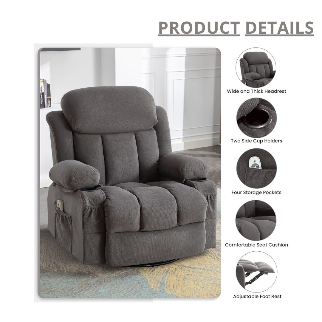 Oversized Power Recliner with Vibration Massage & Lumbar Heating