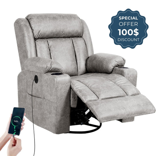 Recliner Chair for Heavy People with Vibration Massage, Heat, USB and Type-C Ports