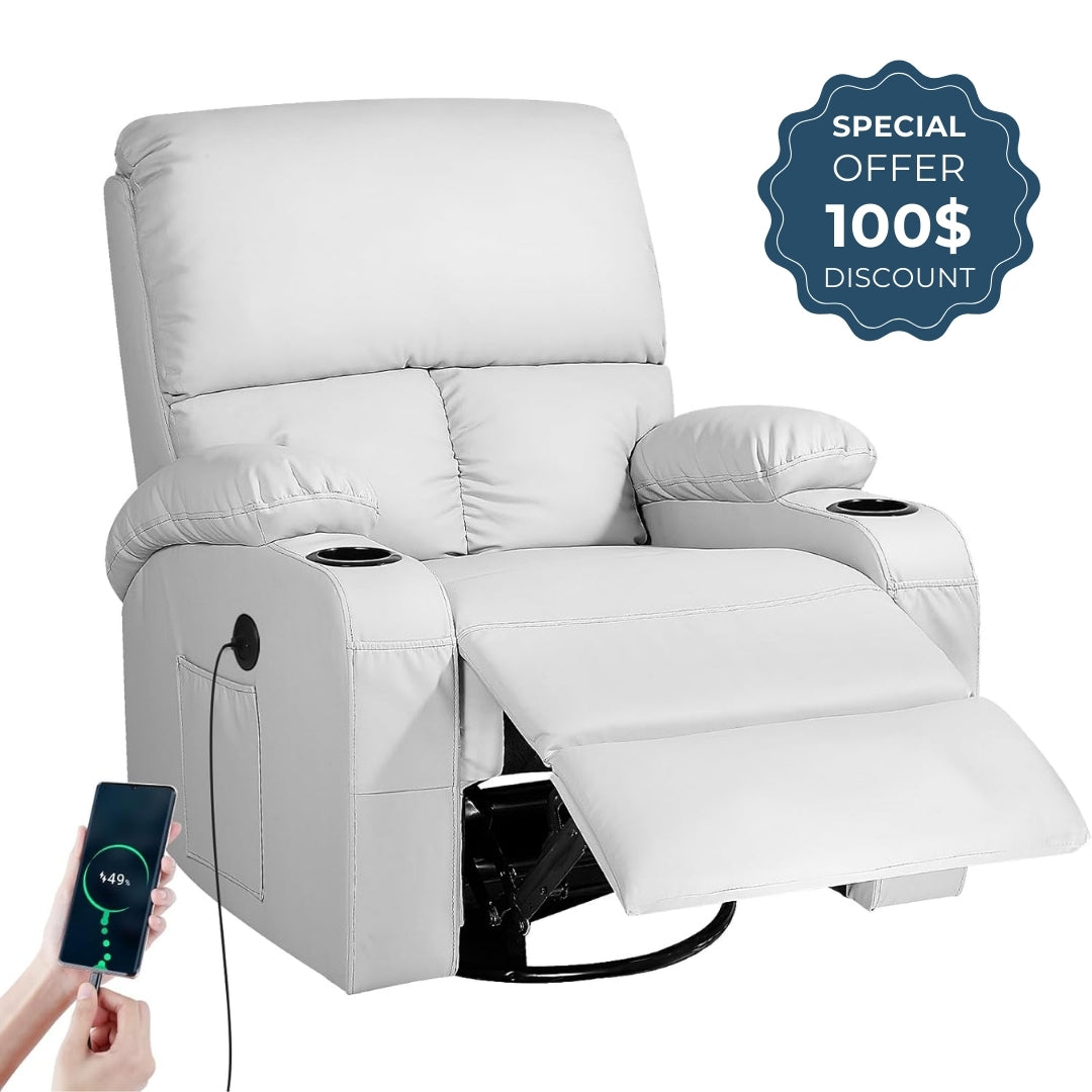 Recliner Chair with Vibration Massage, Heat, USB and Type-C Ports