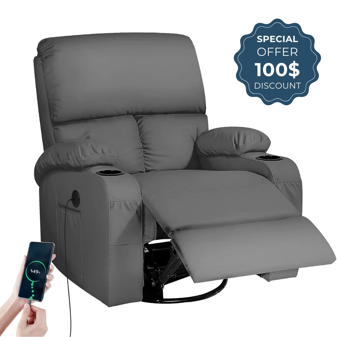 Recliner Chair with Vibration Massage, Heat, USB and Type-C Ports