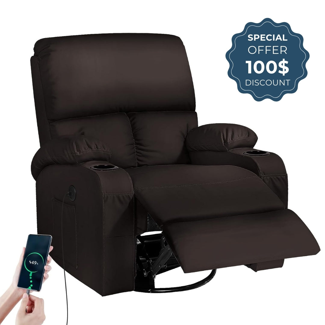 Recliner Chair with Vibration Massage, Heat, USB and Type-C Ports