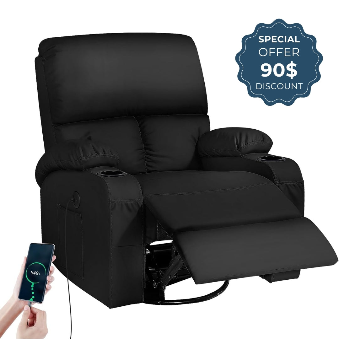 Recliner Chair with Vibration Massage, Heat, USB and Type-C Ports