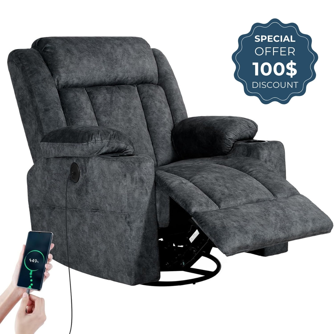 Recliner Chair with Vibration Massage, Heat, USB and Type-C Ports