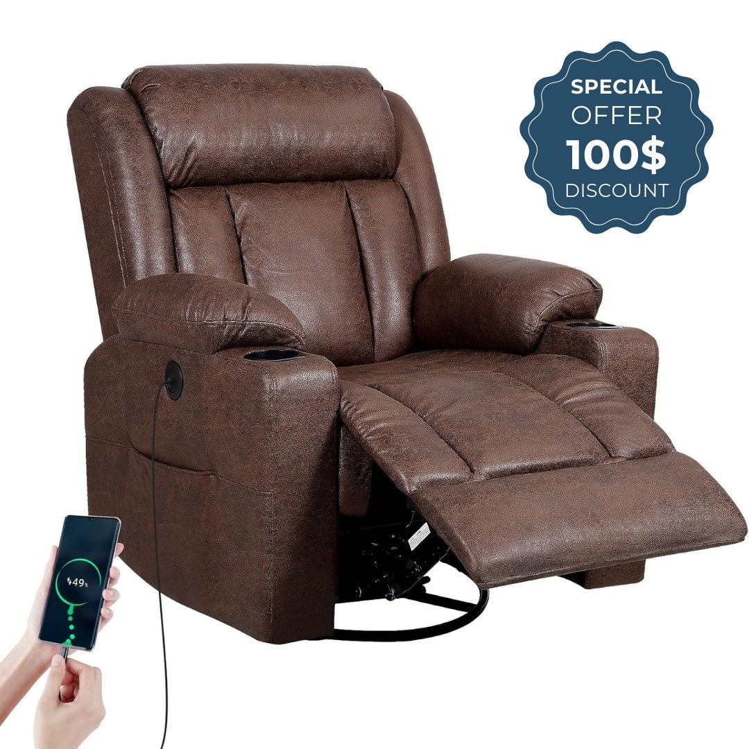 Recliner Chair with Vibration Massage, Heat, USB and Type-C Ports