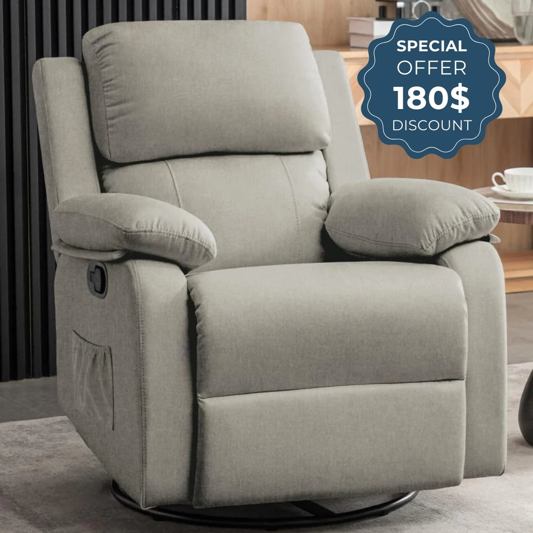 Recliner for Heavy & Short People with Side Pockets (360 Swivel & Rocking For Small Spaces)