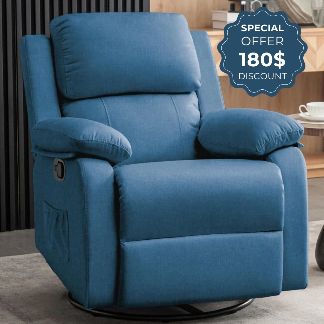 Recliner for Heavy & Short People with Side Pockets (360 Swivel & Rocking For Small Spaces)