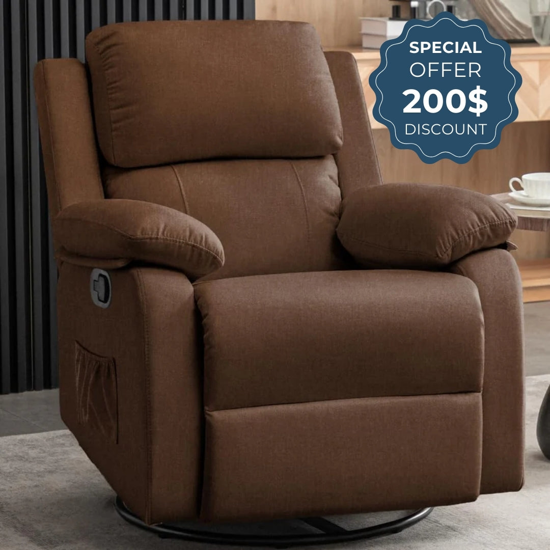 Recliner for Heavy & Short People with Side Pockets (360 Swivel & Rocking For Small Spaces)