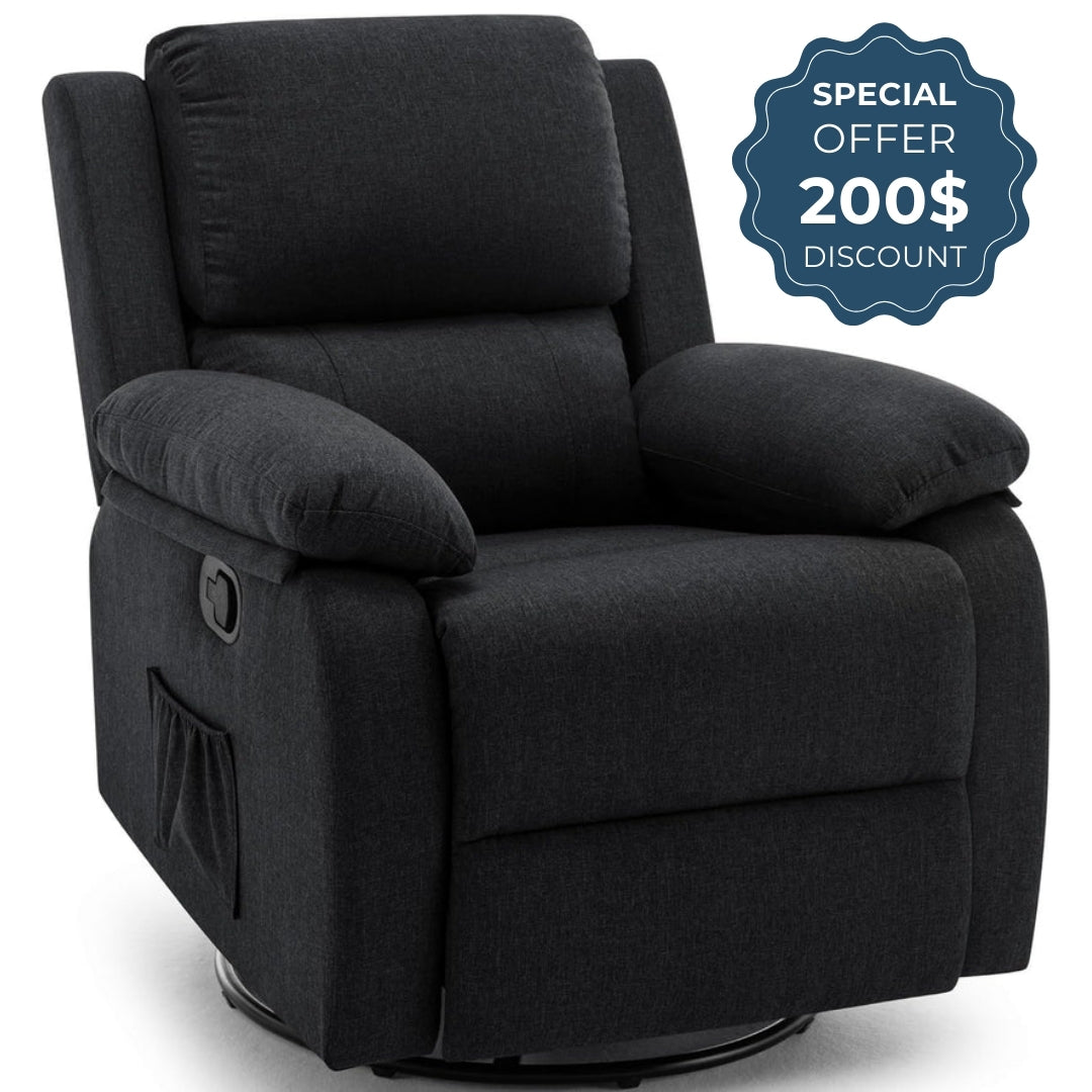 Recliner for Heavy & Short People with Side Pockets (360 Swivel & Rocking For Small Spaces)