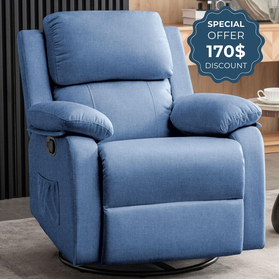 Recliner for Heavy & Short People with Side Pockets (360 Swivel & Rocking For Small Spaces)