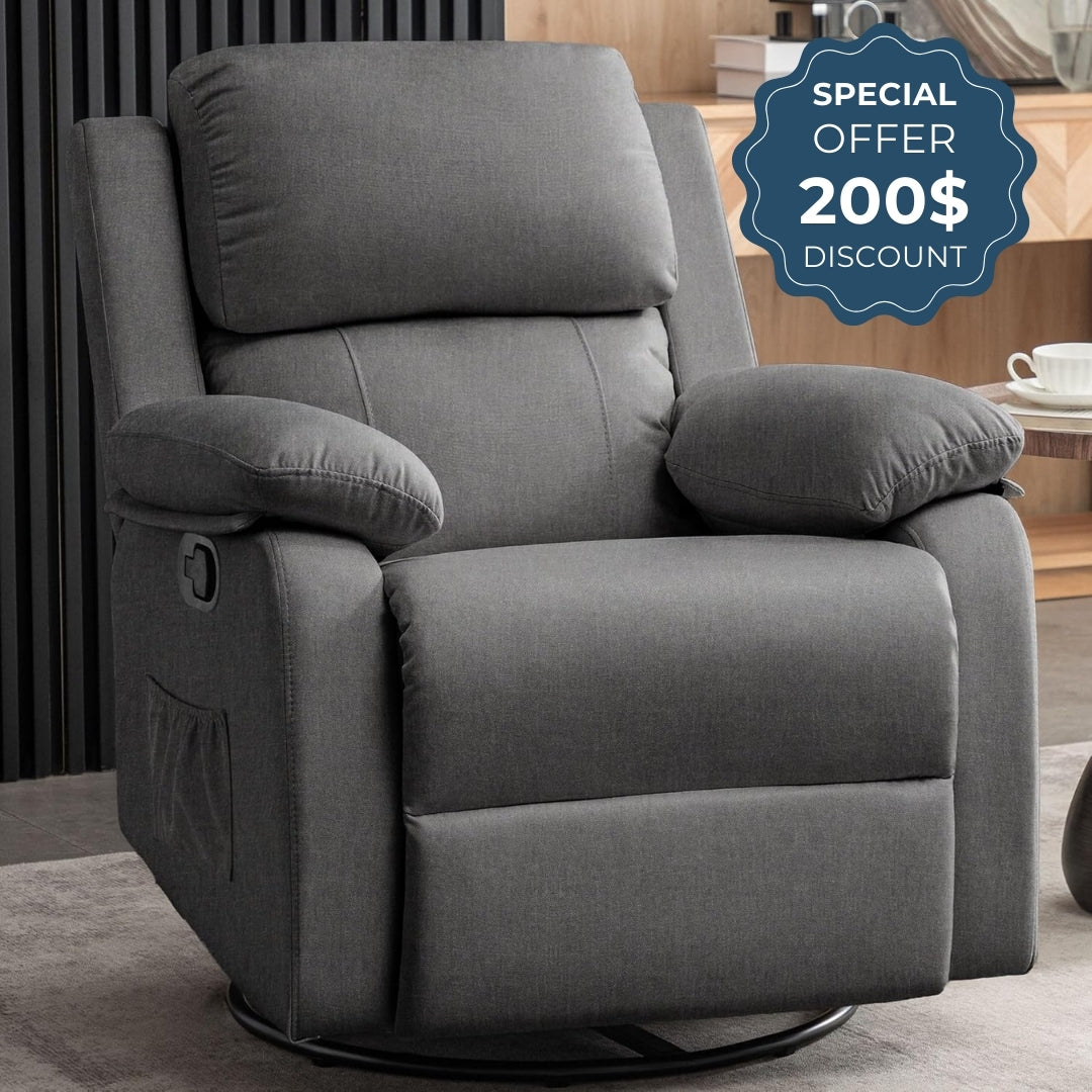 Recliner for Heavy & Short People with Side Pockets (360 Swivel & Rocking For Small Spaces)