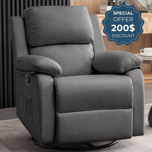 Recliner for Heavy & Short People with Side Pockets (360 Swivel & Rocking For Small Spaces)