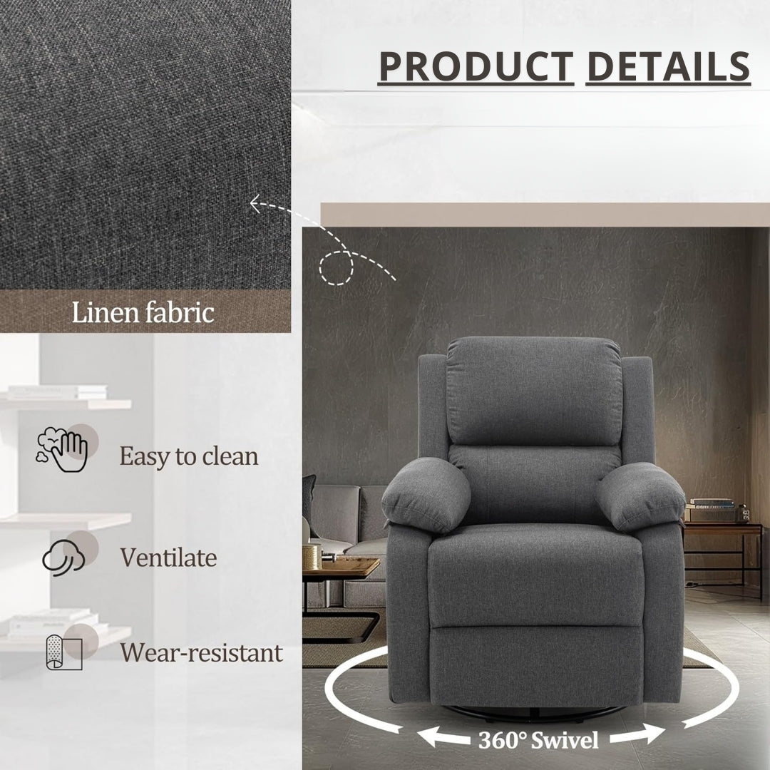 Recliner for Heavy & Short People with Side Pockets (360 Swivel & Rocking For Small Spaces)