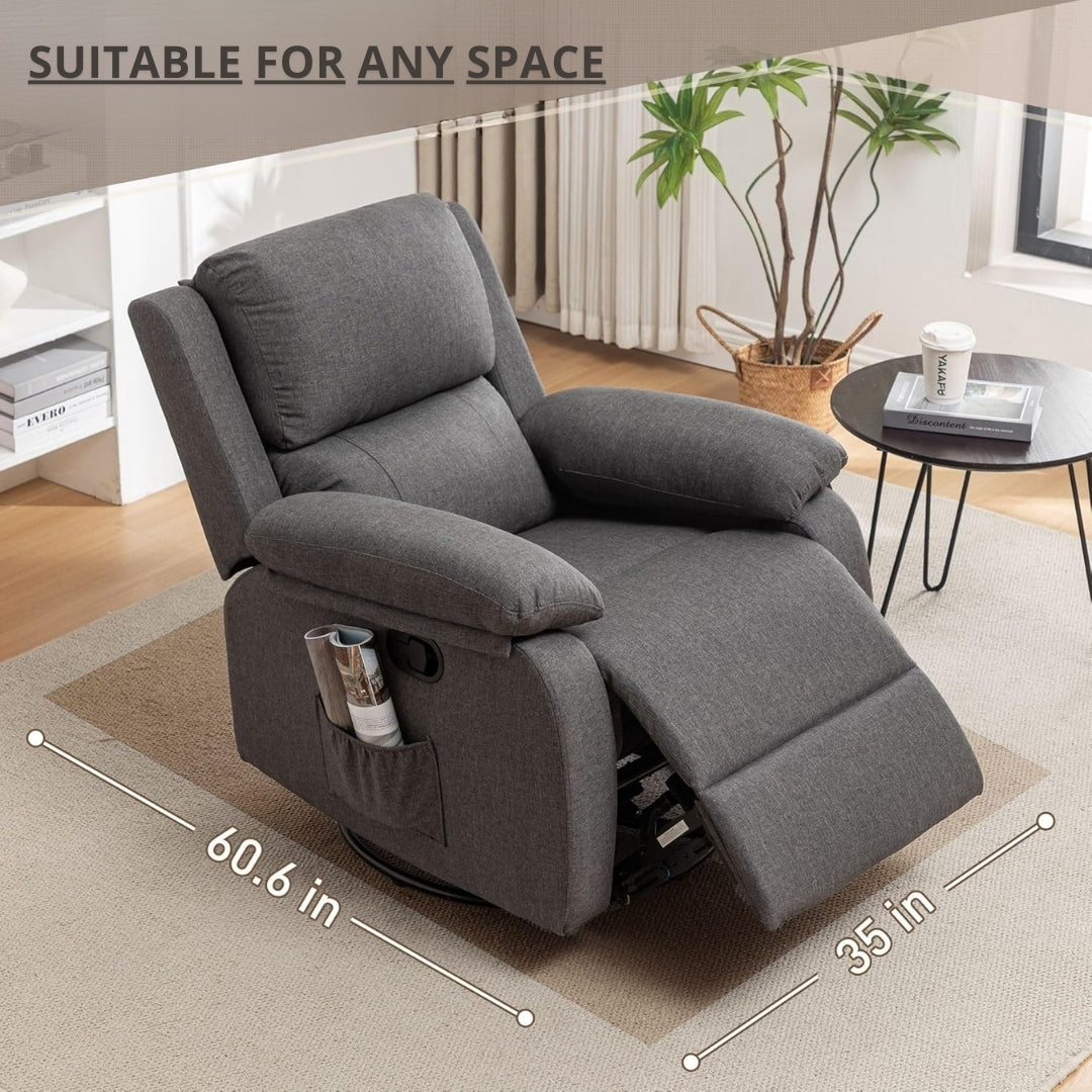 Recliner for Heavy & Short People with Side Pockets (360 Swivel & Rocking For Small Spaces)
