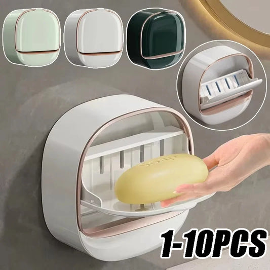 1-10Pcs Soap Wall-Mounted Light Luxury Holder Punch-Free Soap Box Drain Laundry Soap for Easy Cleaning Non-punching
