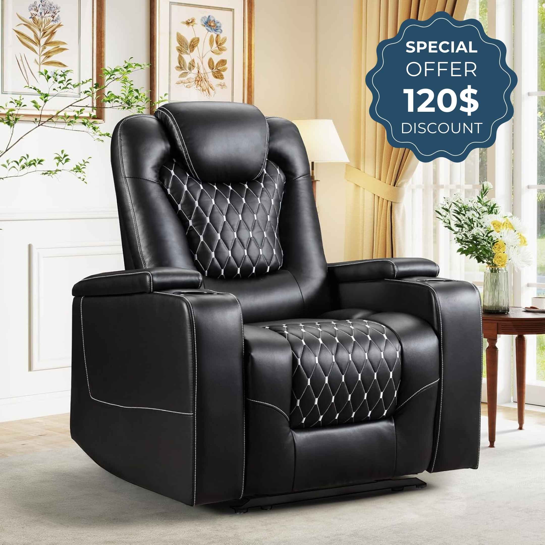 Overstuffed Electric Home Theater Seating PU Leather Recliner For Heavy Person
