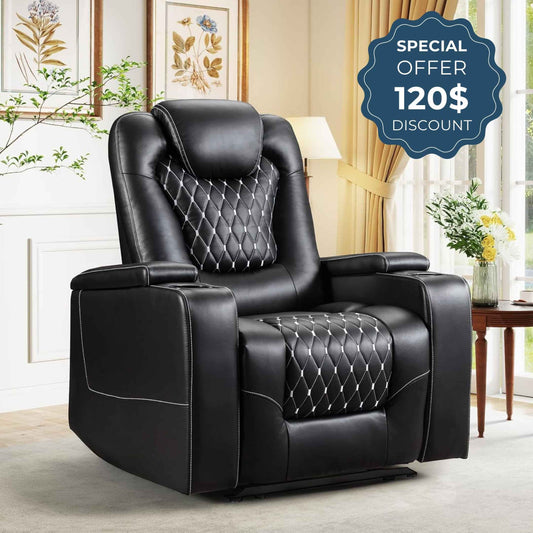 Overstuffed Electric Home Theater Seating PU Leather Recliner For Heavy Person