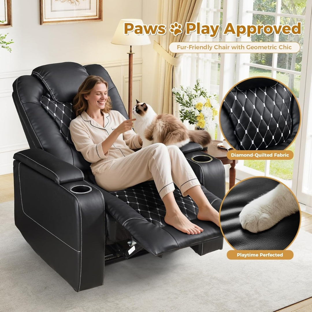 Overstuffed Electric Home Theater Seating Leather Recliner For Heavy Person