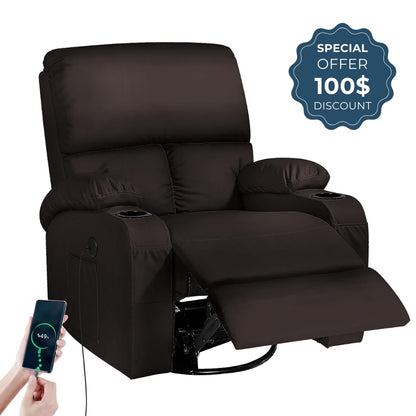 Recliner Chair with Vibration Massage, Heat, USB and Type-C Ports