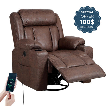 Recliner Chair with Vibration Massage, Heat, USB and Type-C Ports