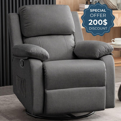 Recliner for Heavy & Short People with Side Pockets (360 Swivel & Rocking For Small Spaces)