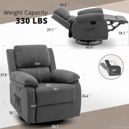 Recliner for Heavy & Short People with Side Pockets (360 Swivel & Rocking For Small Spaces)
