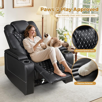 Overstuffed Electric Home Theater Seating Leather Recliner For Heavy Person